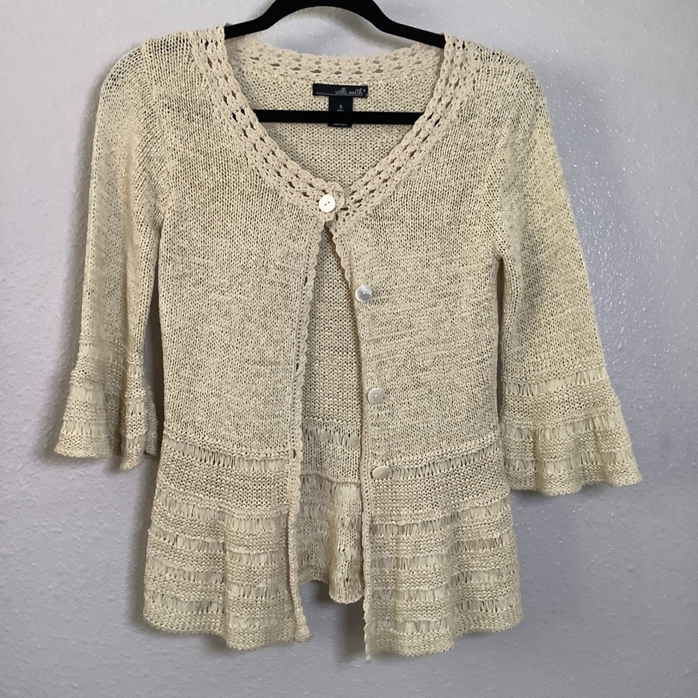 Vintage‎ Y2K Knit Cream Boho Cottagecore Knitted Neutral Crochet Cardigan Small
